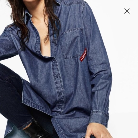 ZARA BASICS Z975 DENIM PATCHE OVERSIZE SHIRT - Picture 2 of 9